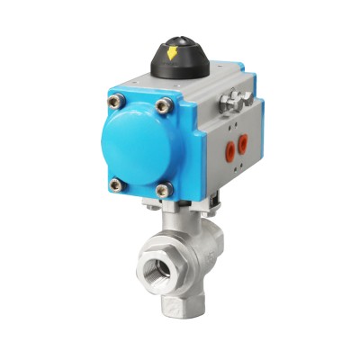 Stainless Steel High Quality  Pneumatic Vertical Female Threaded Three Way Ball Valve